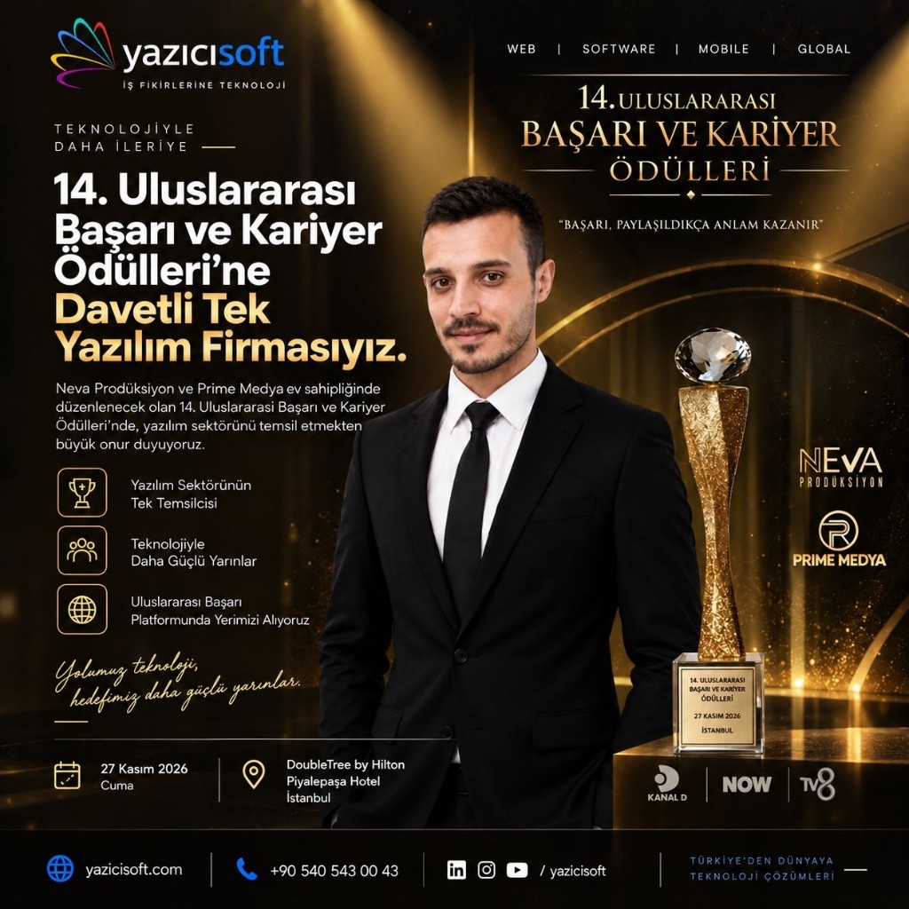 14. Uluslararası Başarı ve Kariyer Ödülleri'ne davetli tek yazılım firması — YAZICISOFT
